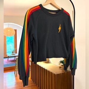 Aviator Nation Navy Cropped Crewneck size M with classic Rainbow Stripes